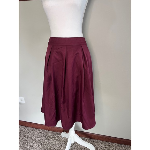 yige Dresses & Skirts - Yige Red Wine Pleated Midi Skirt N002 High Waist A-Line Size 6 NEW